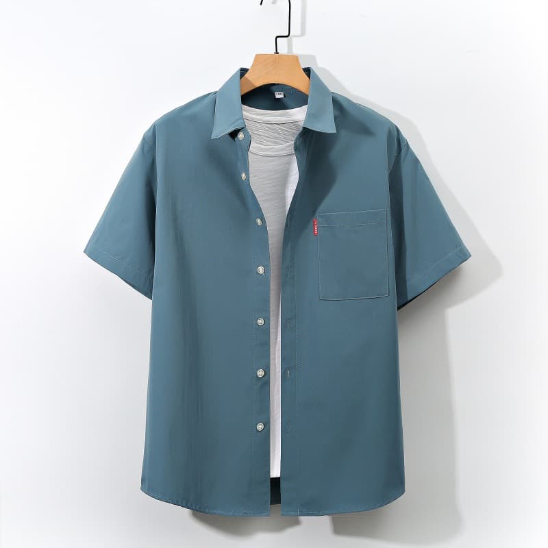 Men's Short Sleeve Shirt Thin Style Youthful Cross-Border Solid Simple Loose Fit Plus Size Casual Shirt Men Wholesale