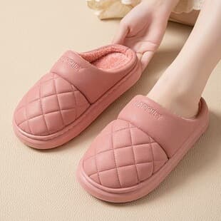 Leather Winter Cotton Slippers for Women New Home Indoor Anti-slip Quiet Outdoor Wear Plush Warm Couple Cotton Slippers for Men