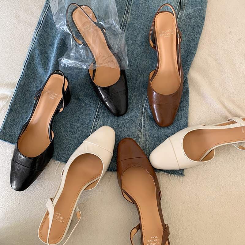 Comfort | 7cm French Brown Closed-Toe Sandals for Women Chunky Heel High Heel Side-Open Single Shoes Sheepskin Off-White Black