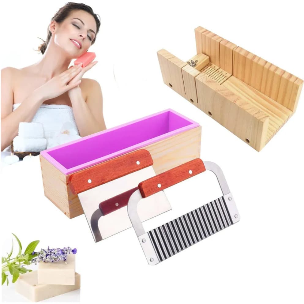 High Quality Silicone Rectangle DIY Soap Mold with Wooden Lid Easy to Remove Uncolored Soap Making Mold Modern Simple Style