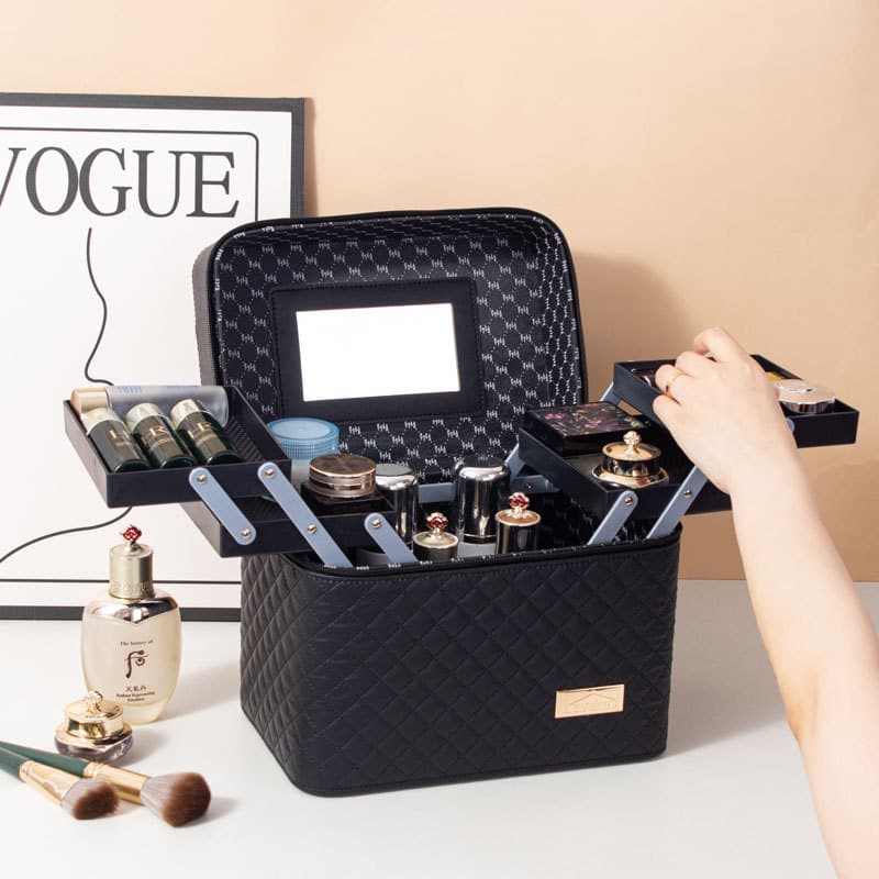 Portable Handheld Makeup Case for Women, Multi-Layer Multifunctional Large Capacity Travel Cosmetics Storage Box, Small
