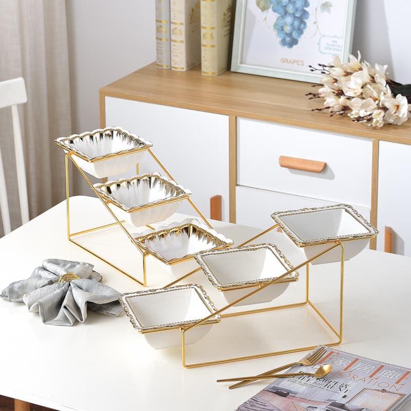 Modern Simple Light Luxury Phnom Penh Ceramic Multi-Layer Fruit Plate Household Living Room Three-Layer Fruit Pastry Bowl Fruit Salad Bowl