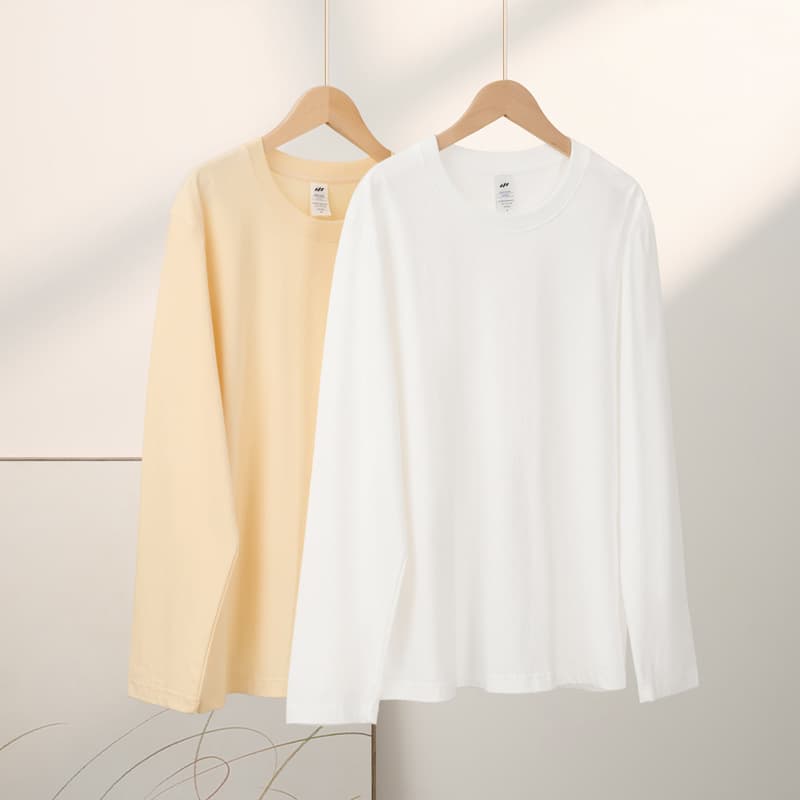 300g heavyweight Xinjiang long-staple cotton long-sleeved bottoming shirt T-shirt women's autumn and winter couple wear loose simple versatile top
