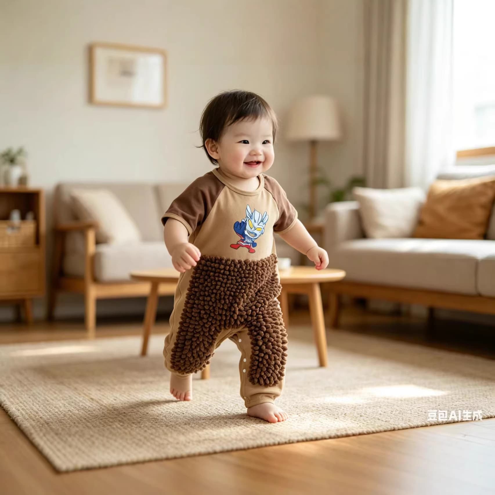 Baby Crawling Suit Knee Pad, Baby One-Piece Cover for Floor Cleaning, Dirt-Resistant Crawling Suit for Autumn and Winter, Quirky Mop Hero One-Piece