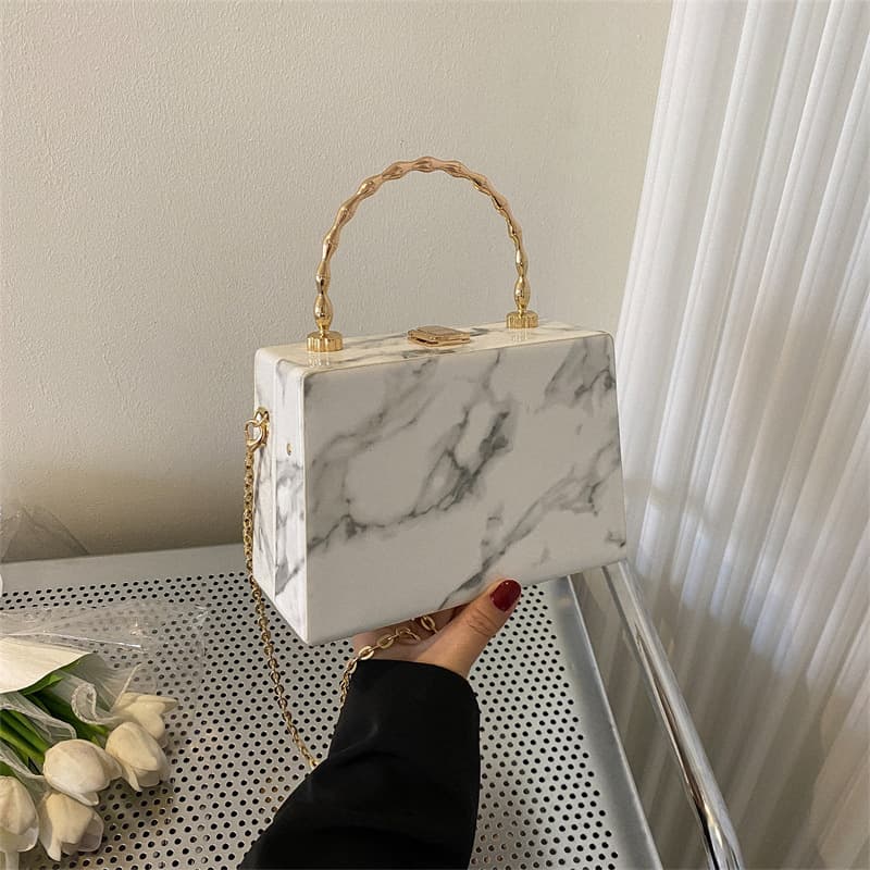 Cross-border Box Bag 2026 New Style Chain Fashionable Marble Pattern Handheld Small Square Bag Trendy Shoulder Crossbody Bag