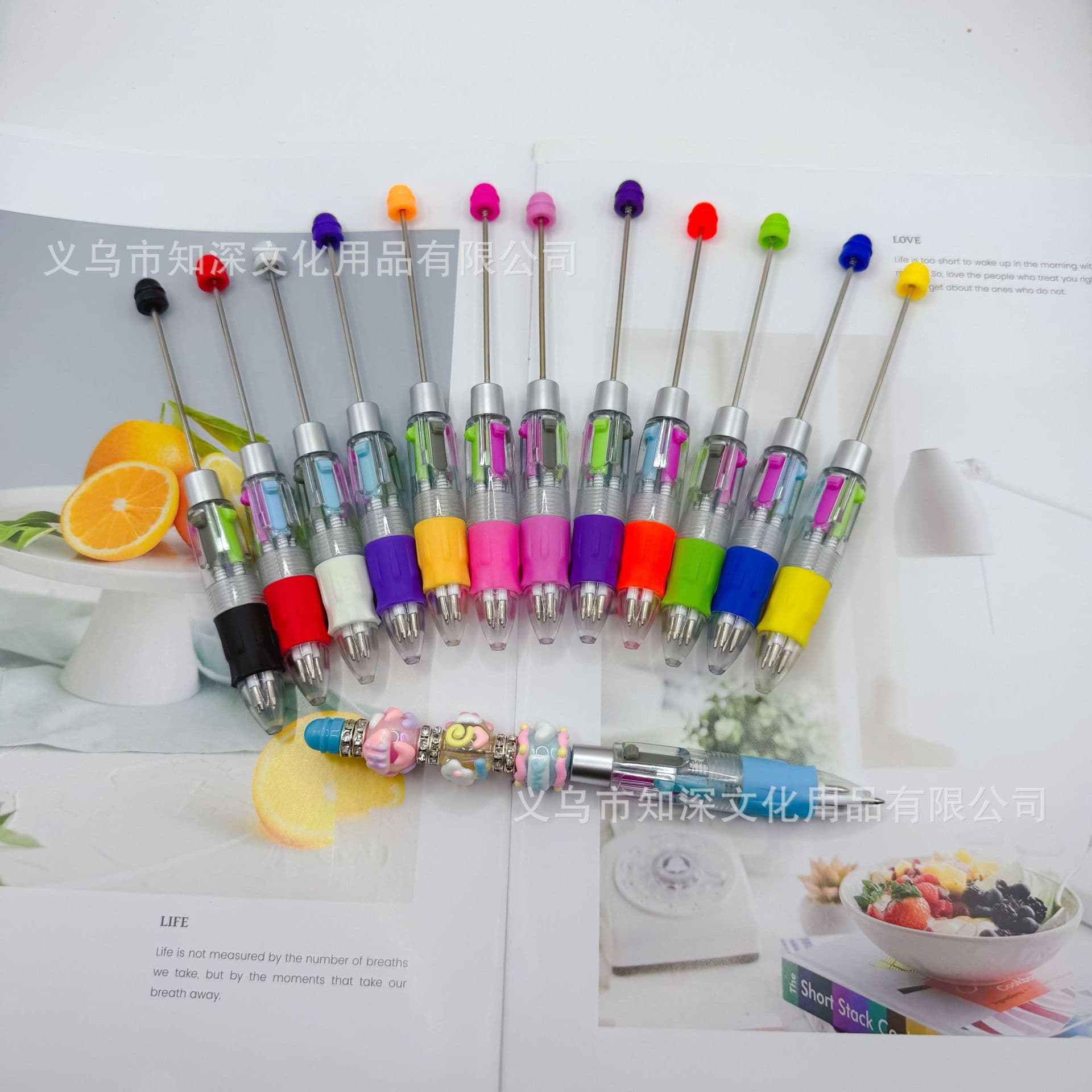Creative four-color beaded pen multi-color refill marker ballpoint pen DIY cute multi-color beaded plastic gift pen