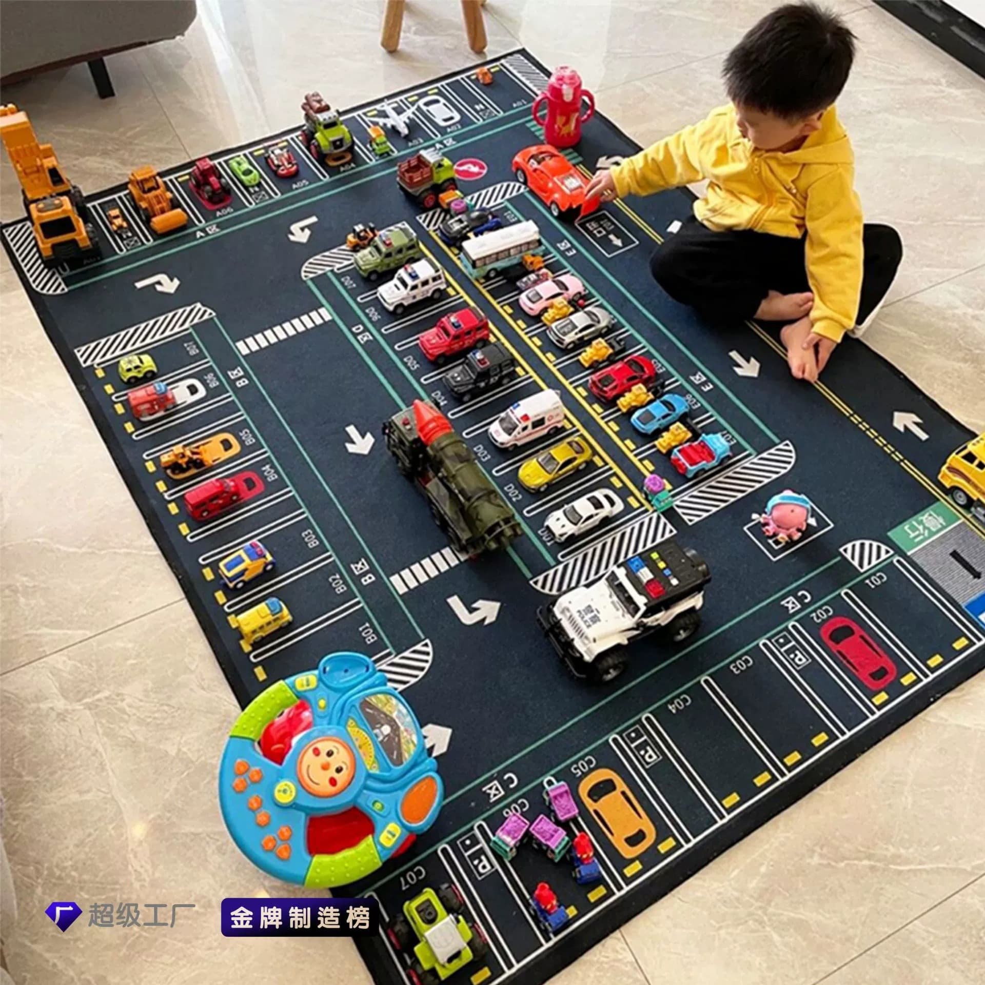 Cross-border Amazon Living Room Parking Lot Game Sofa Bedroom Children's Crystal Velvet Stain-resistant Easy-to-clean Carpet