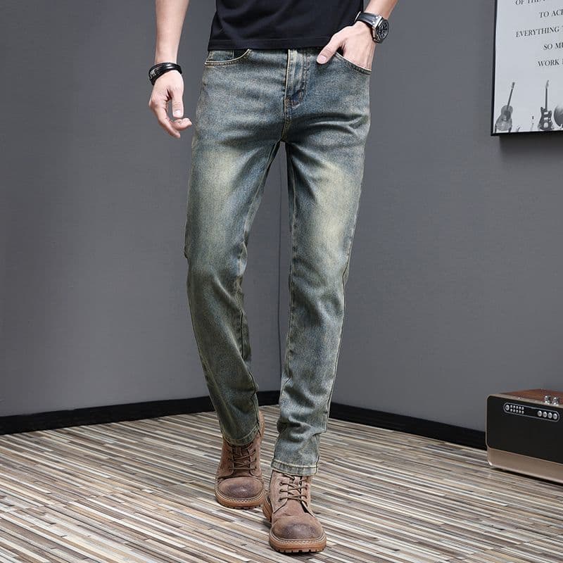 2025 New Jeans Men's Slim Fit Tapered Autumn Trendy Men's Stretch Versatile Korean Style Small Straight Long Pants