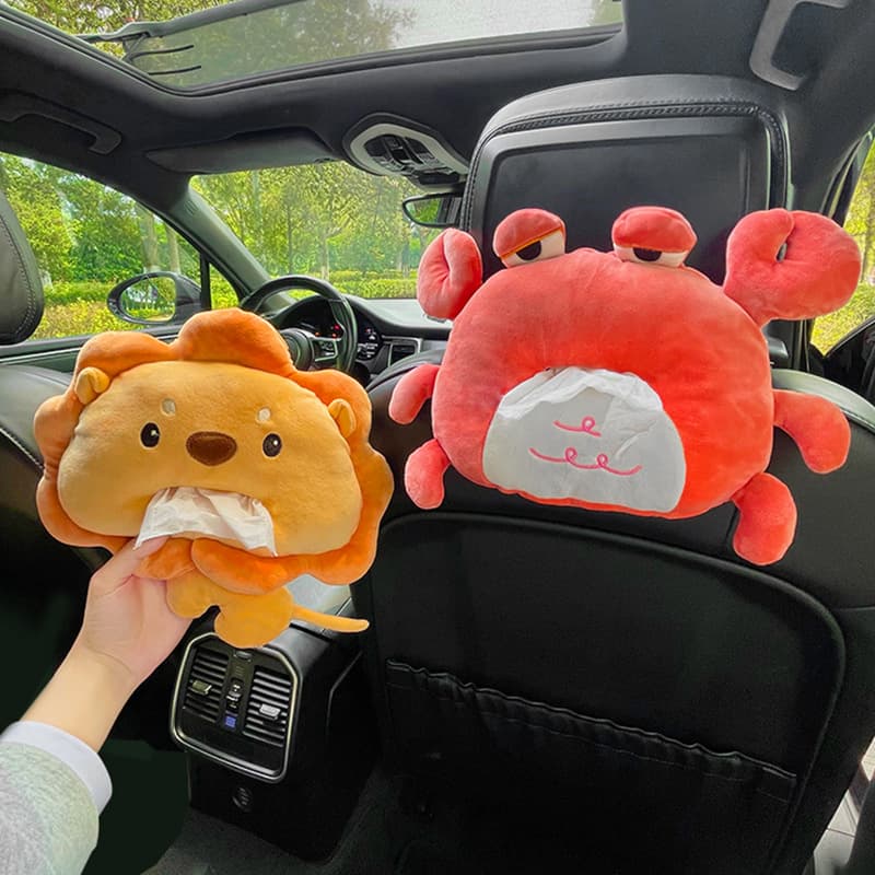 Car Mounted Tissue Box Plush Hanging Style Armrest Box Car Interior Decoration Cute Cartoon Soft Tissue Holder Vehicle Accessory