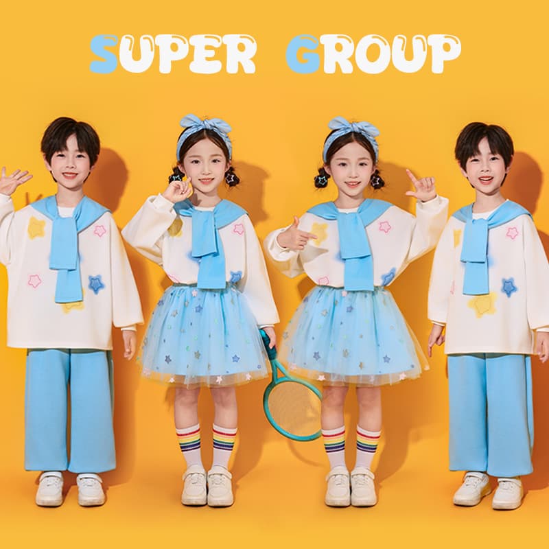 Children's cheerleader performance wear, elementary school sports meet outfits, kindergarten class uniforms, poetry recitation choir performance costumes
