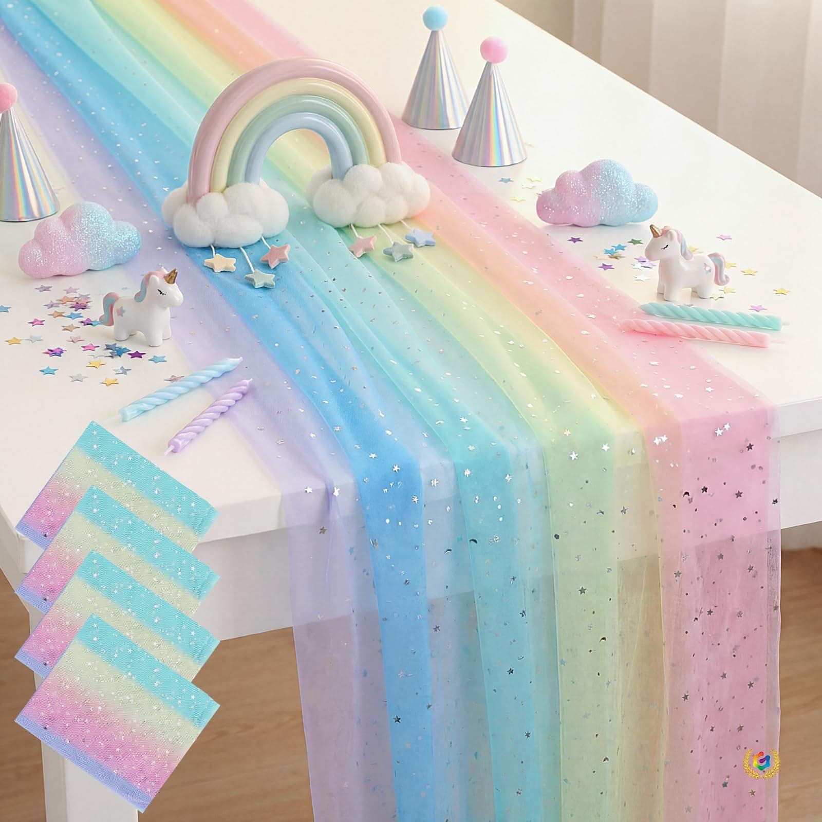 Rainbow Sheer Tablecloth Colorful Lace Tablecloth Colorful Decoration for Home Kitchen Garden Party Unicorn Birthday Baby