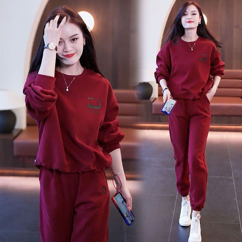 Casual Sports Suit for Women Spring & Fall 2026 New Fashion Korean Style Loose Round Neck Large Size Sweatshirt Two-Piece Set
