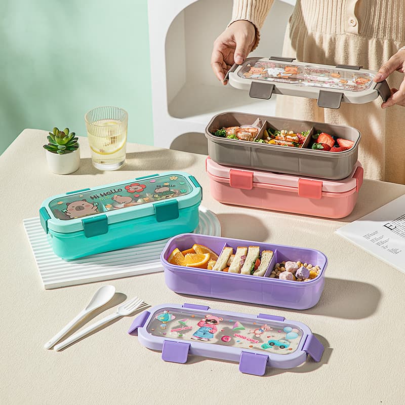 Cartoon Lunch Box Bento Box for Elementary Students Large Capacity Cute Portable Compartment Sealed Leak-Proof Stainless Steel Lunch Box