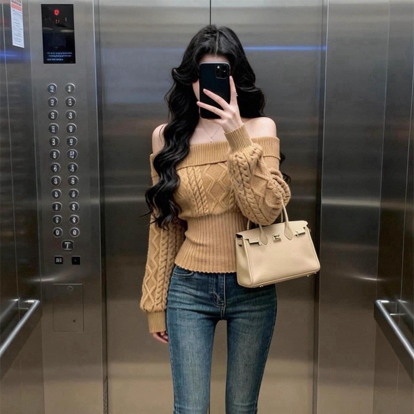 Women's Off-Shoulder Long-Sleeve Sweater 2025 Fall/Winter New Inner Layer Pullover Knit Top