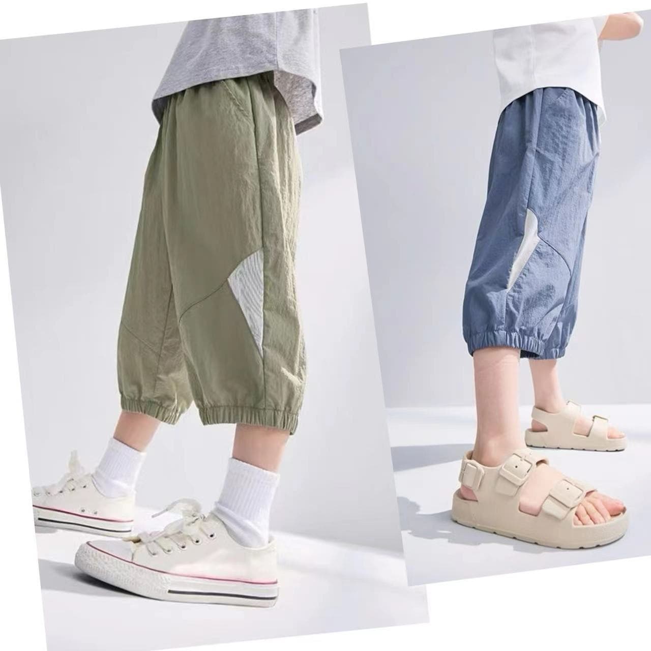 Boys' summer quick-drying shorts, medium and large children's thin pants, 2024 new summer medium pants, children's ice silk cropped pants