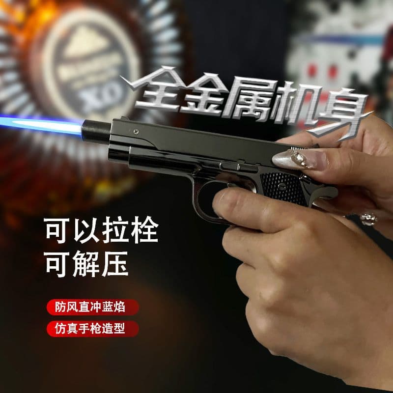 High-Quality Gun-Shaped Refillable Lighter Metal Body Bolt Action Stress Relief Design Direct Jet Windproof Blue Flame Wholesale