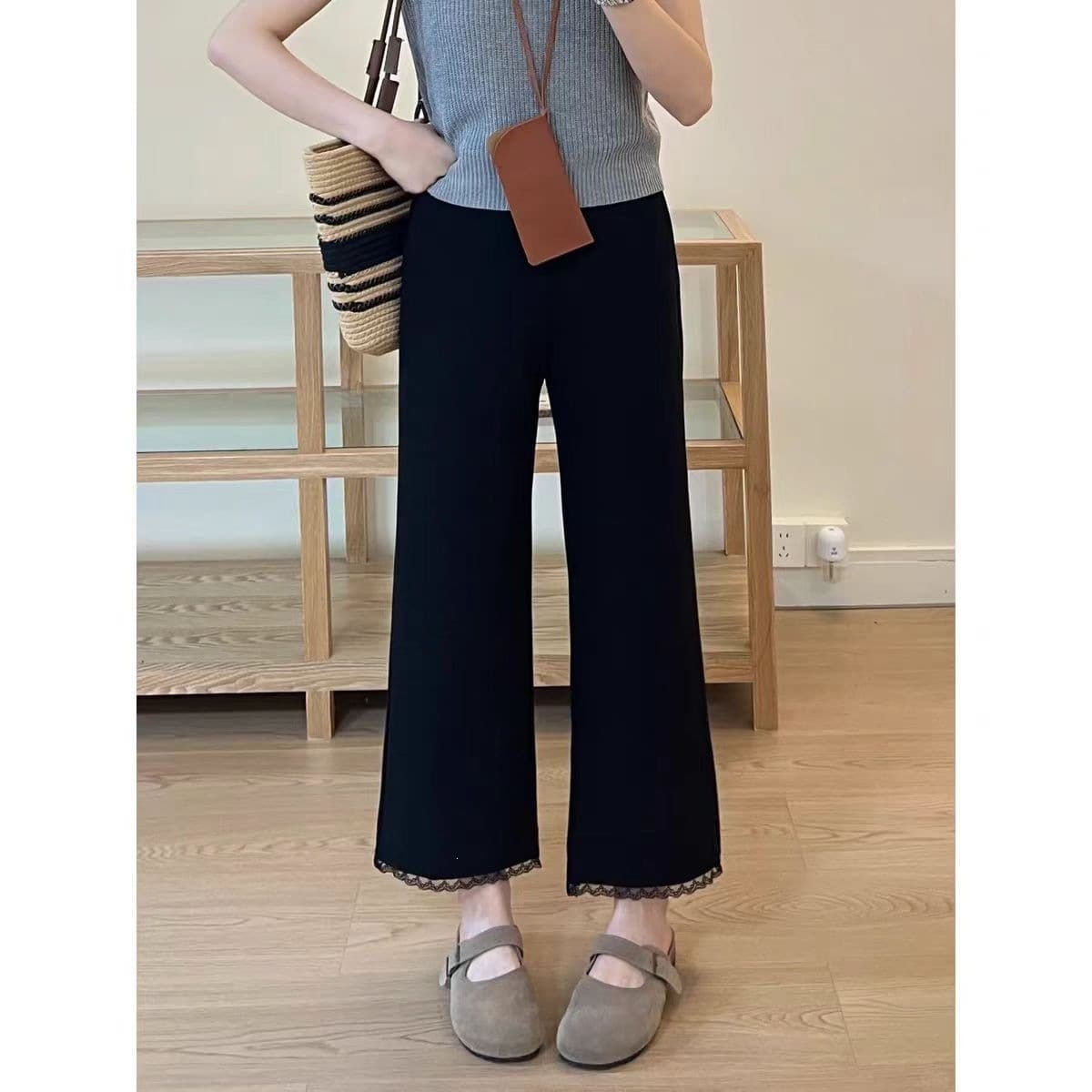 2641 Stylish Black Pants Slimming Flattering Plus Size Black Rayon Domestic Brand Printing
