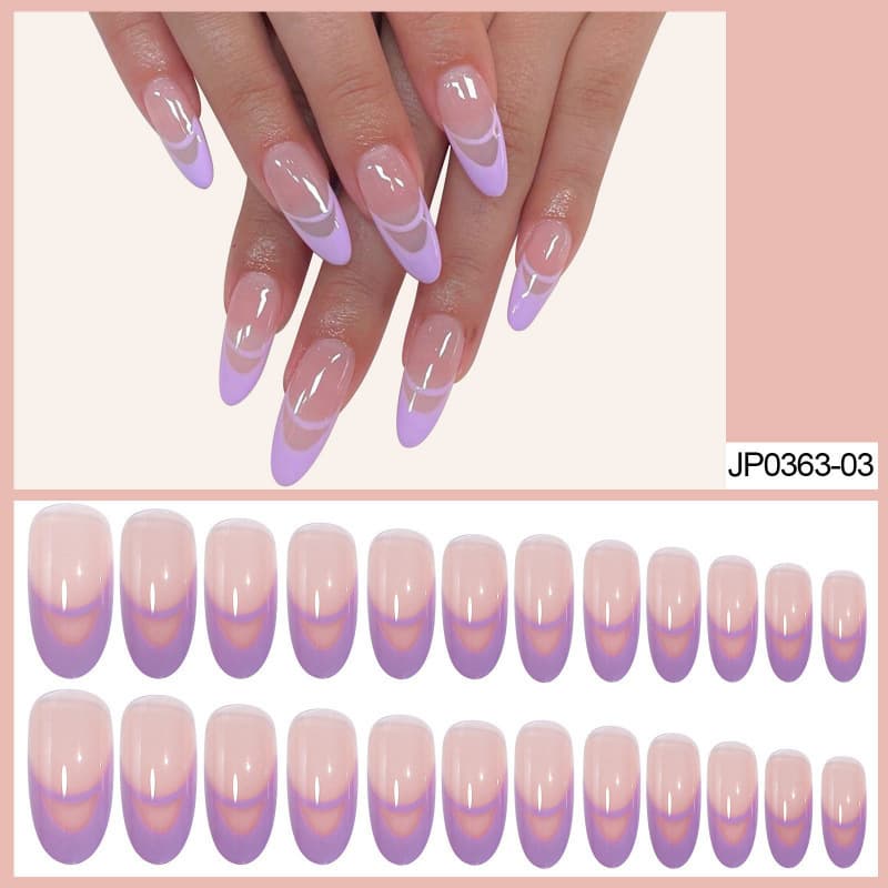 Cross-border Direct Supply Light Purple Simple French Style Press-On Nails Finished False Nails Nail Tips In Stock