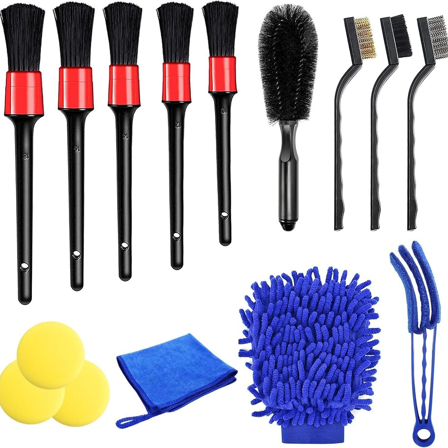 Amazon Best-Selling 14-Piece Car Cleaning Brush Set with Air Vent Brush, Cleaning Gloves, and Polishing Pads - Cross-Border Exclusive