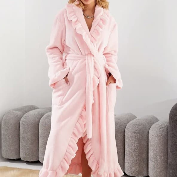 Women's Autumn and Winter Warm Long-Sleeved Bathrobe Palace Style French Velvet Pajamas Dressing Gown Thickened Home Clothes Flannel Bathrobe
