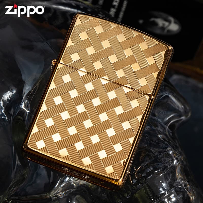 Zippo Lighter Genuine Men's Woven Plaid Gold Business Collectible Gift Personalized Windproof Fuel Lighter