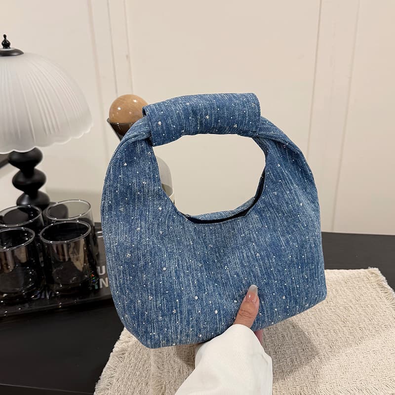 Denim wrist bag for women, high-end diamond-encrusted casual handbag for going out, fashionable, simple and versatile handbag for women