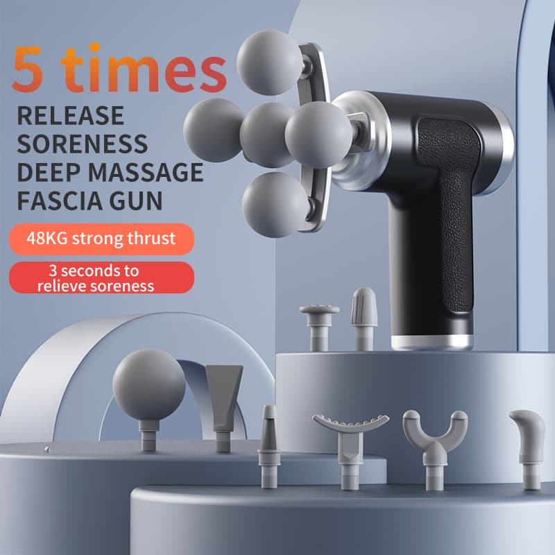 Foreign trade 5-head fascia gun 9-head replaceable body massager deep hitting muscle relaxation shoulder, waist and back massager