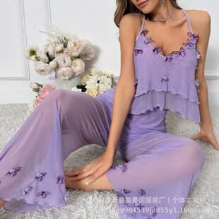 Cross-border 2026 Amazon Hot Selling Strappy Long Dress Sheer Mesh Lace Lingerie Women's Home Mid-Length