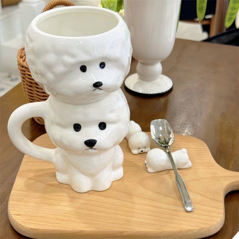 Cute Dog Ceramic Bowl and Mug Set with Chopstick Rest, Rice Bowl for Women Couples, Gift for Best Friend