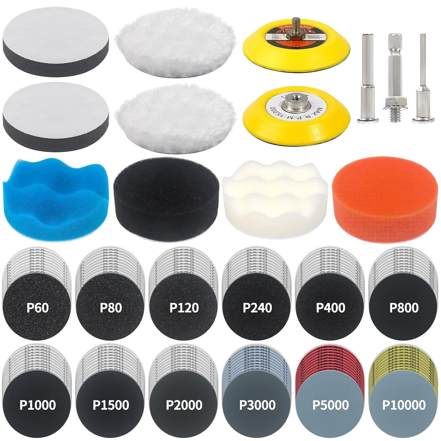 Cross-Border Hot Selling Pneumatic Polishing Disc 3 Inch Sanding Adhesive Disc 3 Inch Velvet Sandpaper Car Care Polishing and Sanding Kit
