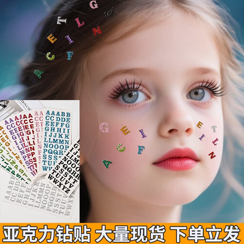 Colorful English Letter Diamond 3D Sticker Custom DIY Children's Craft 3D Heart Crystal Gem Face Sticker