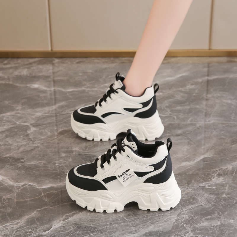 Dad Sneakers Women 2025 New Summer Mesh Breathable White Shoes Short Height Inner Elevation Women Thick Sole Sports Shoes