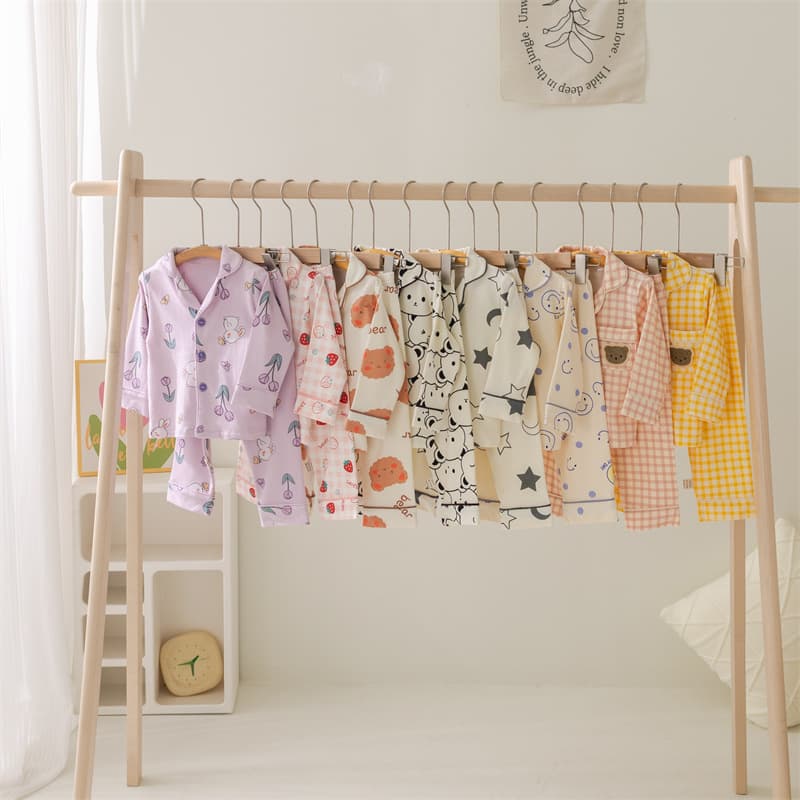 Kids Pajama Set Lapel Cartoon Sleepwear Korean Style Children Long Sleeve Cardigan Pure Cotton