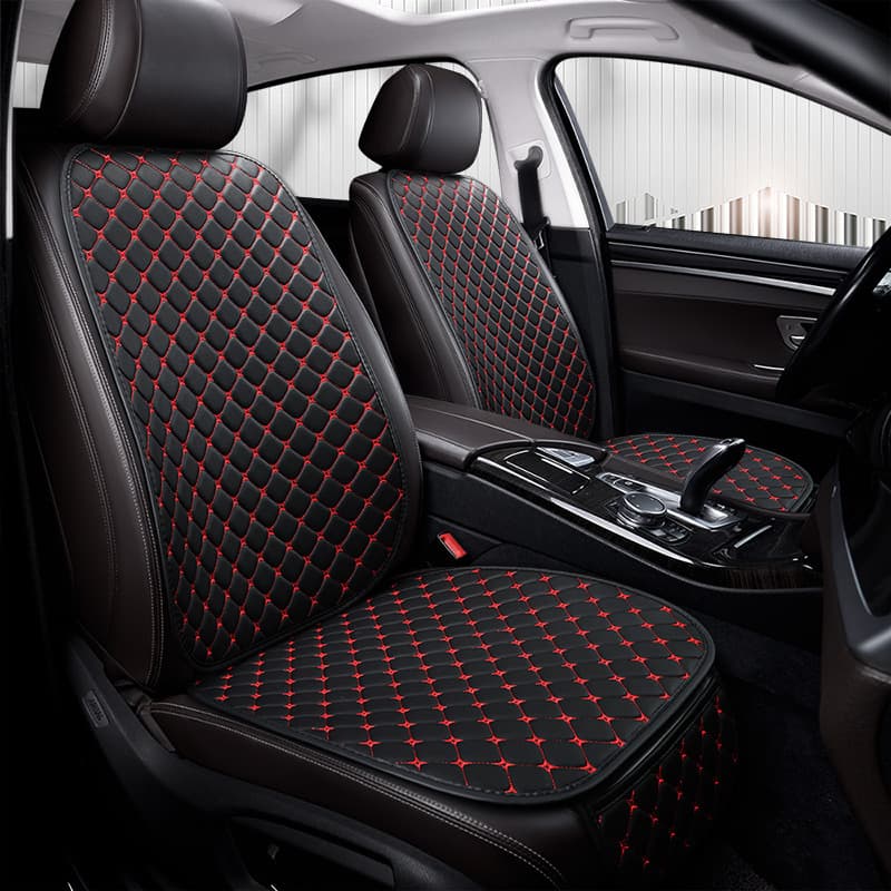 All-Season Leather Diamond Stitched Car Seat Cushion Anti-Slip No-Tie Three-Piece Set Single Backless