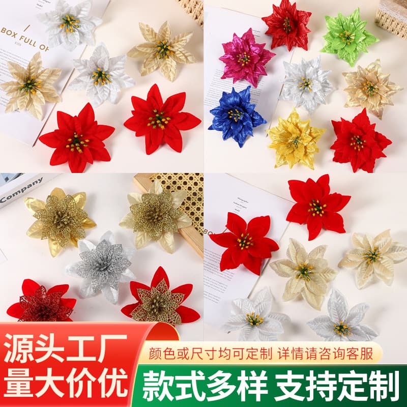 Artificial Poinsettia Christmas Simulation Flower for Living Room Decoration, Wholesale