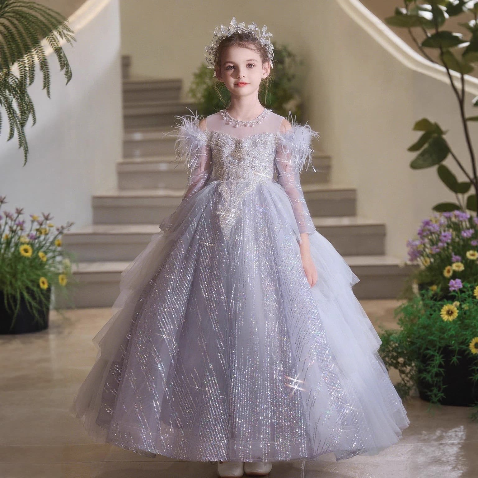 Children's French princess dress, girl's high-end host birthday violin piano performance clothing, light luxury niche