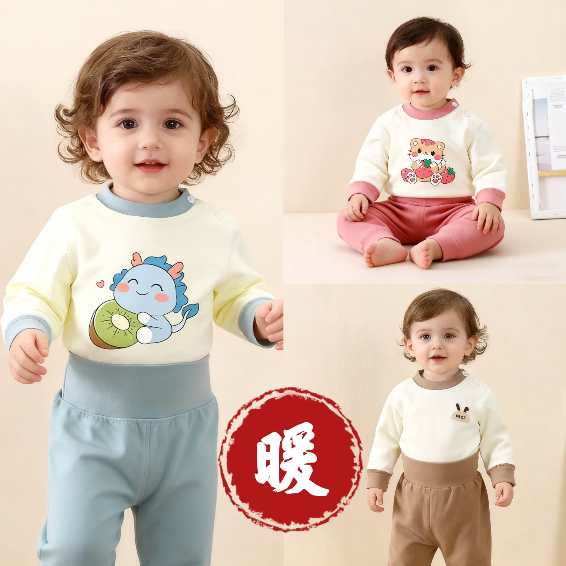Baby Thermal Underwear Set Winter Thermal Base Layer Top and Pants Pajamas Winter Boys Girls Clothes