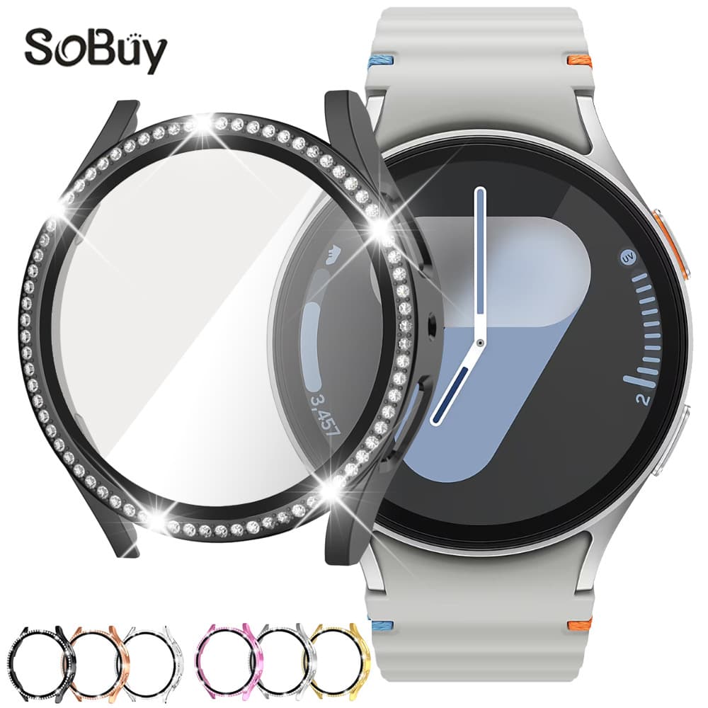 Suitable for Samsung watch diamond-encrusted one-piece case Galaxy Watch7/FE/6/5/4 protective cover fully covered with tempered film