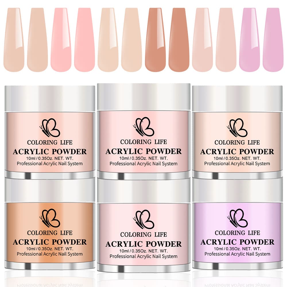 Nude Nail Art Crystal Powder 6-Color Set Natural Skin Tone Extension Sculpting Carving Base 3-in-1 Acrylic Powder