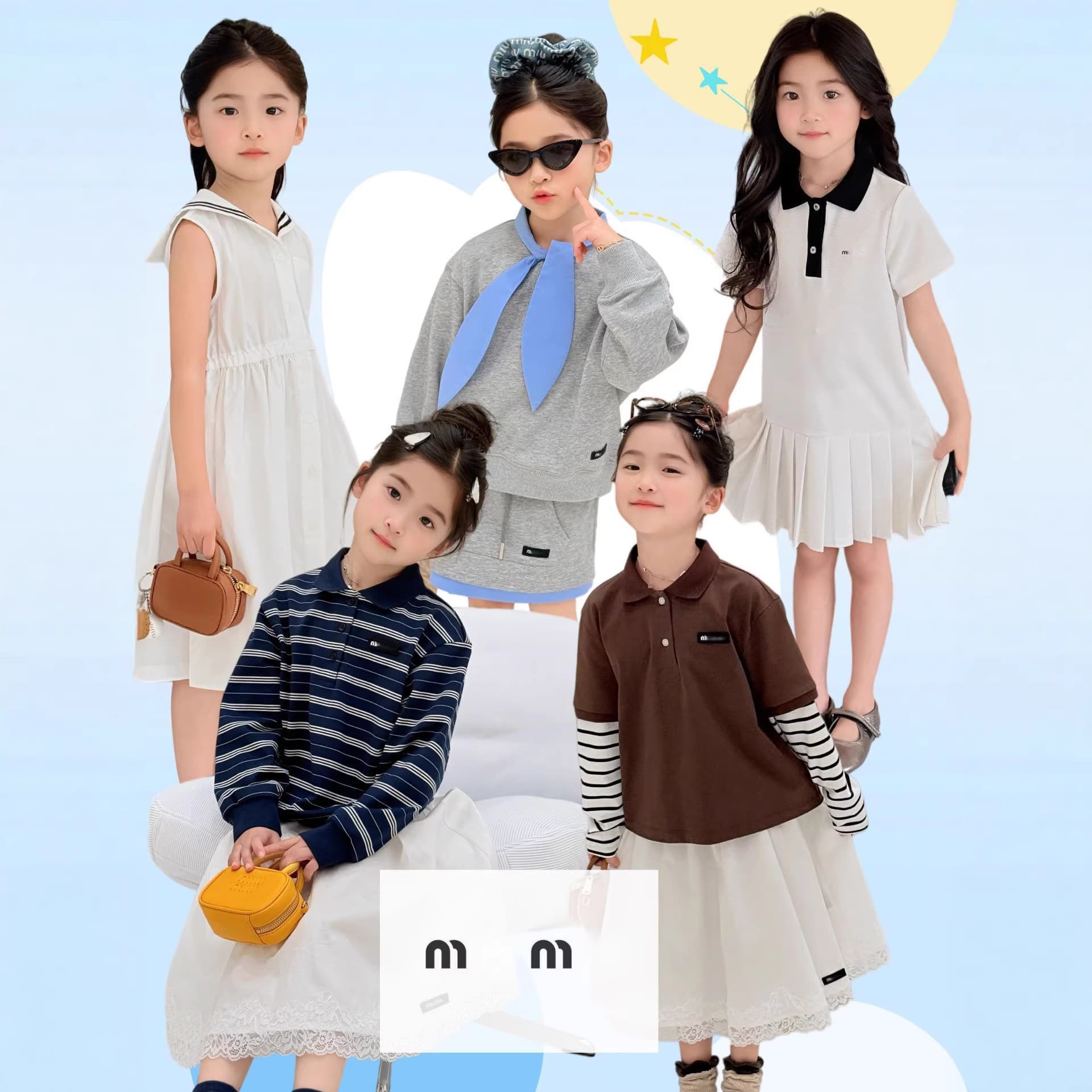 SY61019 Girls Gray Ribbon Sportswear Set / Tennis Skirt / Shirt Dress / POLO / Half Skirt etc.