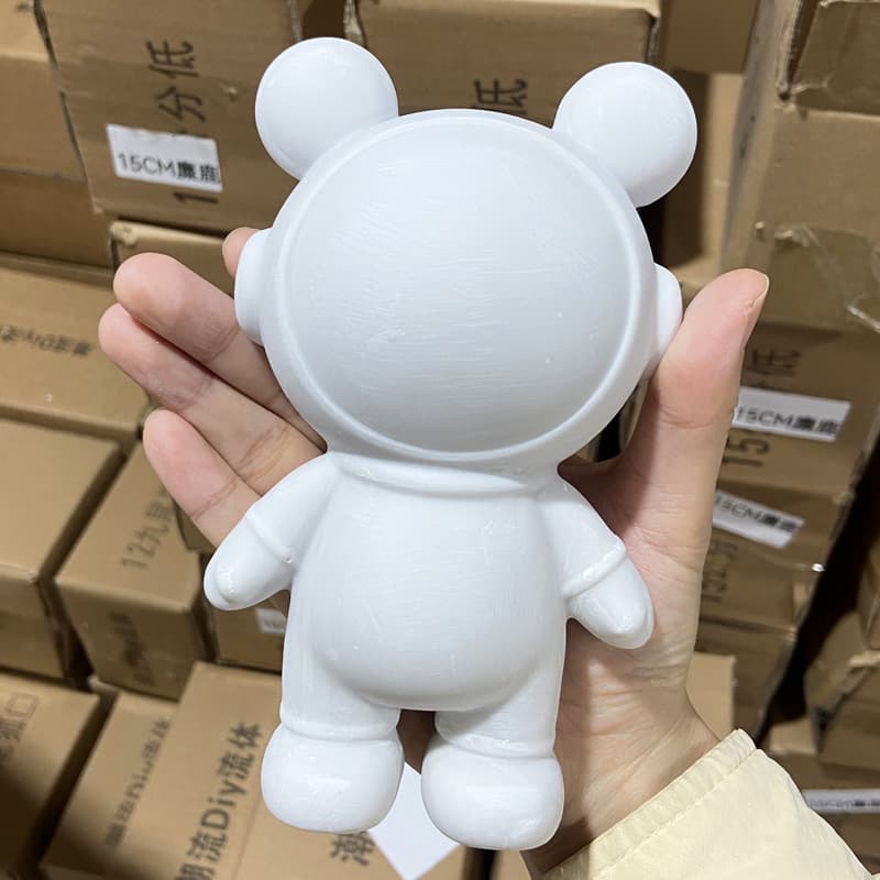 15cm Resin White Blank Space Bear and Space Rabbit Replica Ornament, Live Stream Cool Bear Fluid Bear