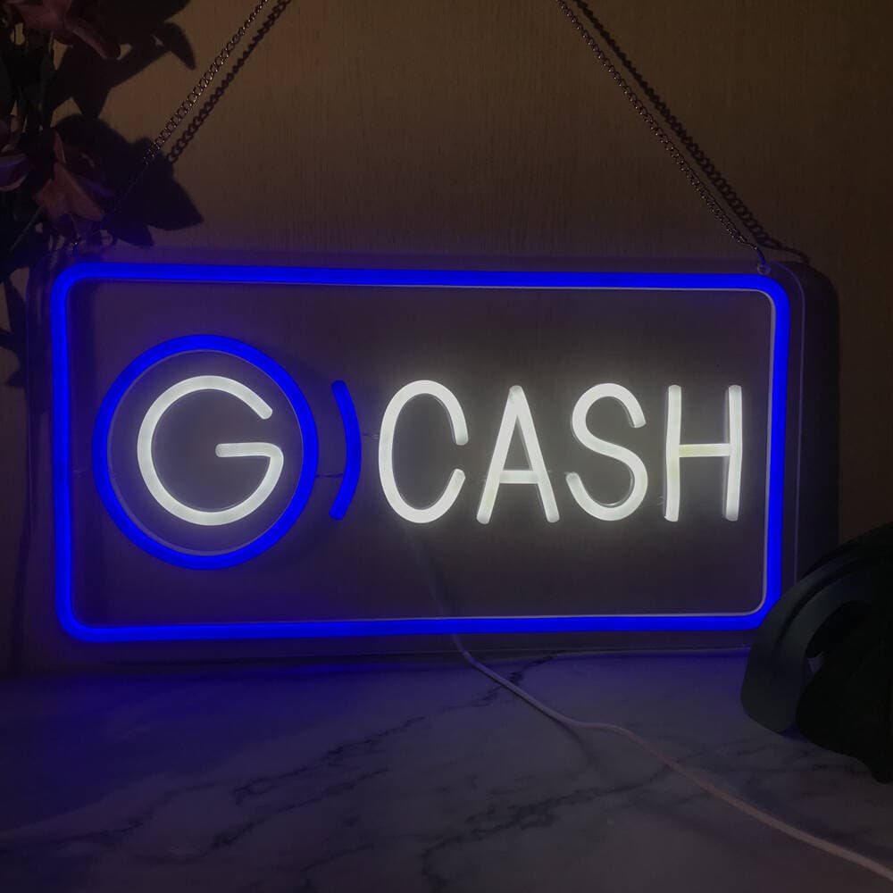 Cash Neon Word Sign, Illuminated Cash Symbol Signage