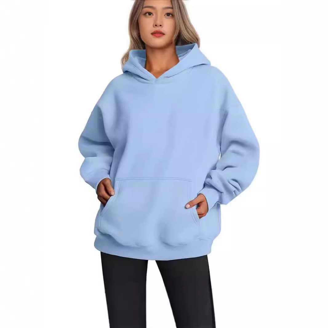 2024 New Women's Spring Autumn Hoodie Casual Pocket Top Loose Pullover for Amazon US/EU Cross-Border