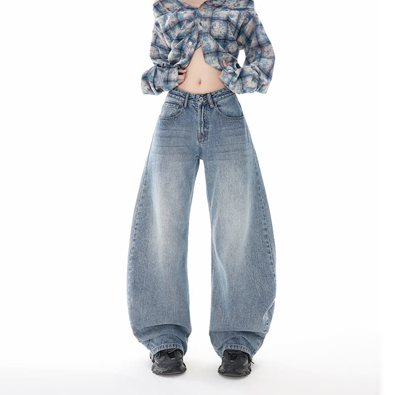 American Retro Curved Blade Jeans for Women, Autumn New Style, Slim Fit Loose High-Waisted Wide-Leg Floor-Length Pants for Tall Girls