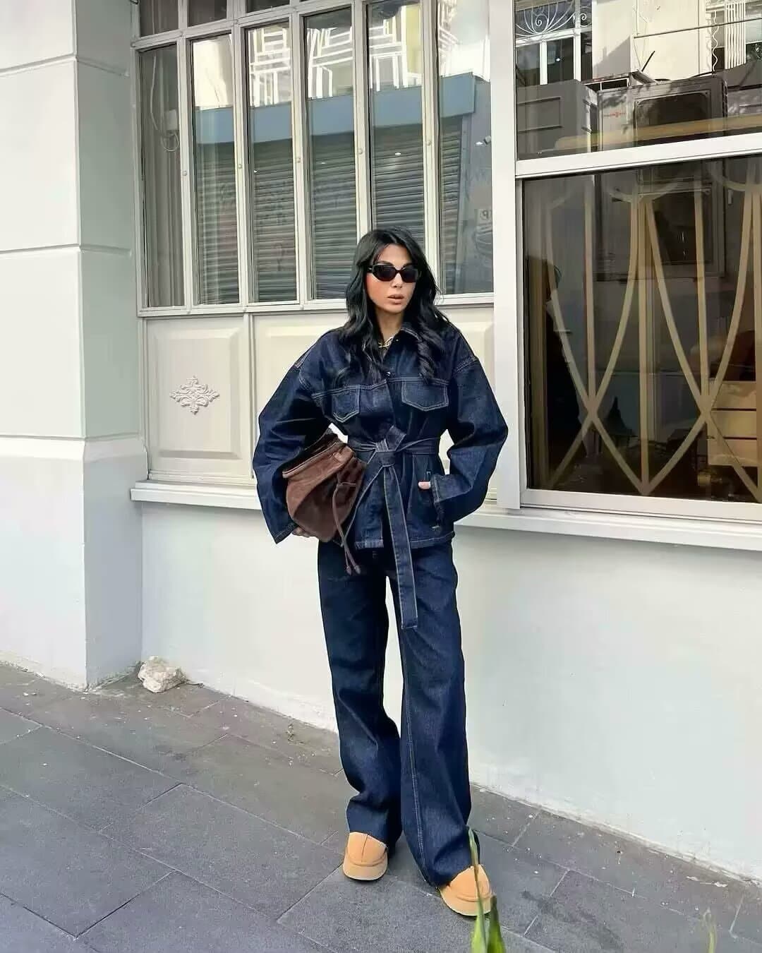 European and American foreign trade women's clothing wholesale 2025 summer new women's denim lace-up jacket high-waisted jeans pants suit