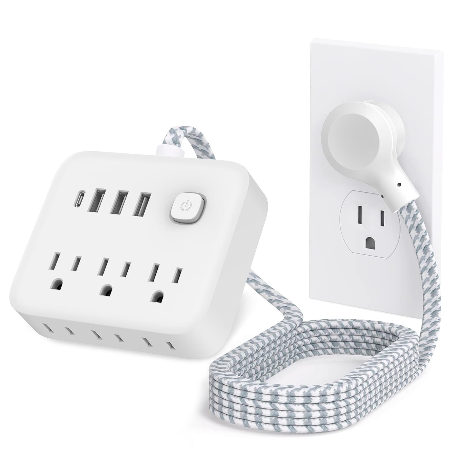 Cross-border UL Standard US Braided Extension Cord with 3 Outlets and 3 USB Ports