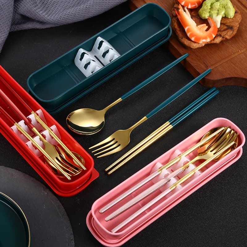 Stainless Steel Cutlery Spoon Chopsticks Portable Utensils Portuguese Fork Student European Travel Cutlery Three-Piece Set