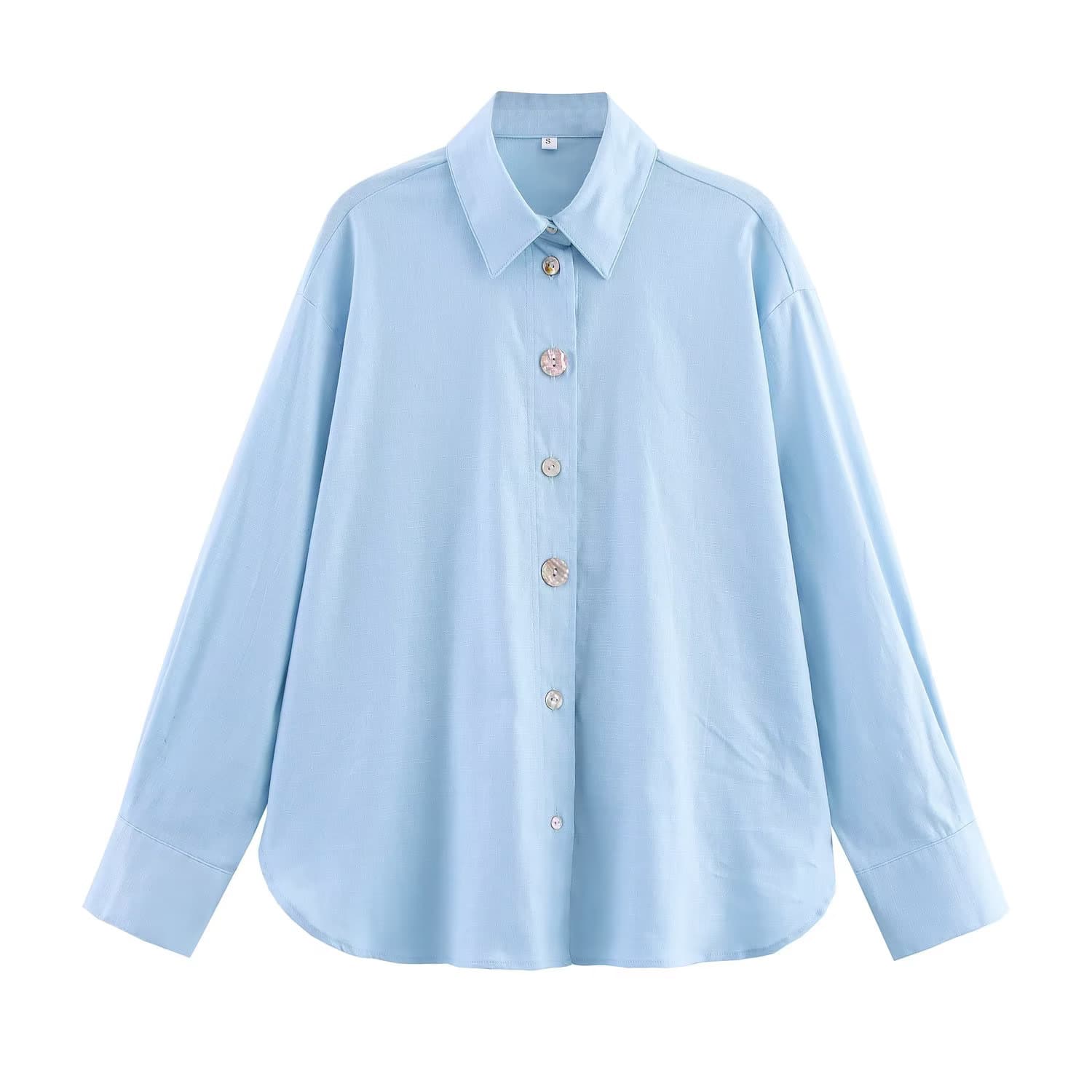 Cross-border Trade Spring/Summer Women's European and American Style Lapel Solid Color Casual Loose Shirt Blouse