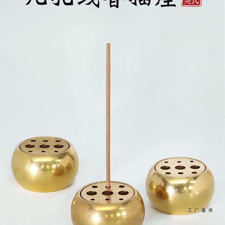 Tibetan Incense Holder with Ash Catcher, Nine-Hole Mini Zen Brass Agarwood Burner, Creative Incense Tray