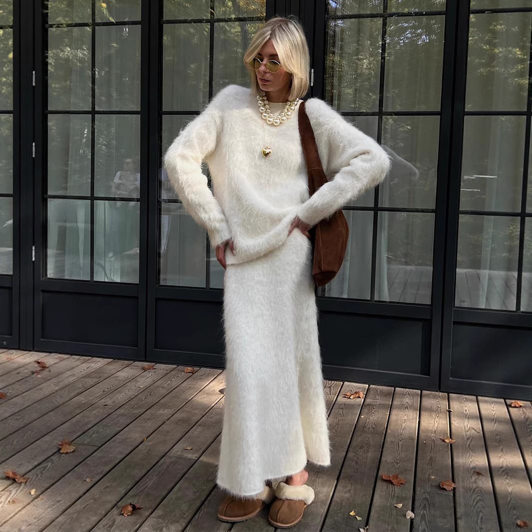 Cross-border Knit Sweater and Skirt Set European and American 2025 Autumn Winter Ins Style Knit Two-Piece Sweater Set for Women